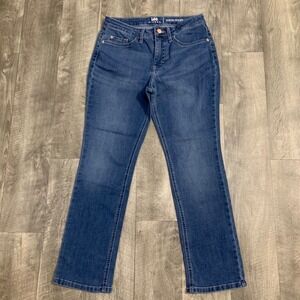 Straight Leg Jeans Mid Rise Stretch Classic Fit Denim Pants 8P Mid Wash